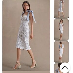 Watters Ambrosia Bow-Strap Lace Midi Dress Size 8